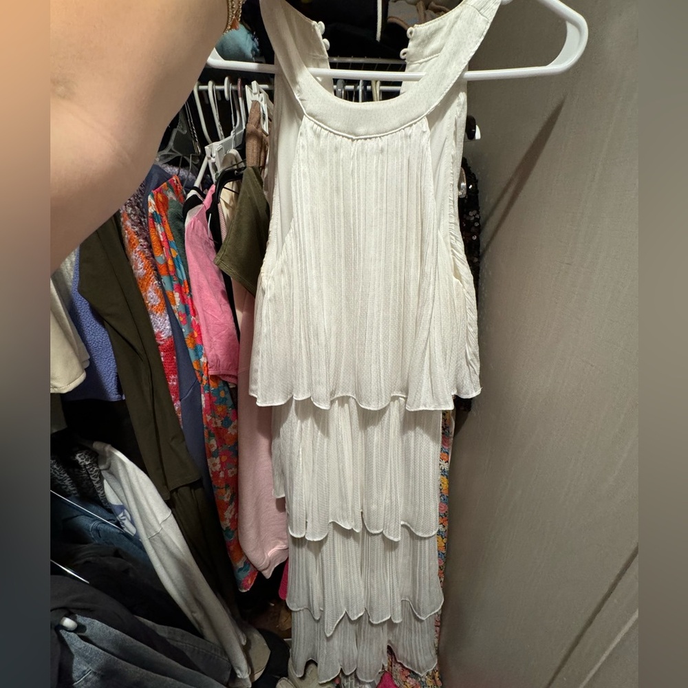 Lulus White Tier and far white tiered pleated halter midi dress